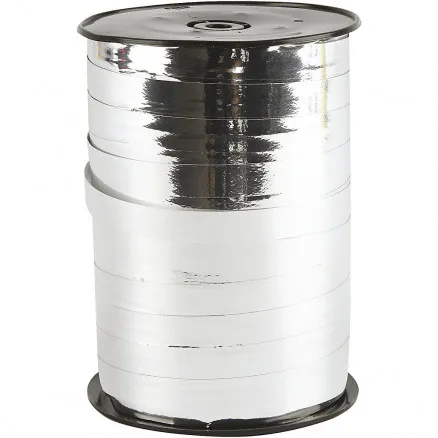 Gavebånd, metal sølv, B: 10 mm, blank, 250 m/ 1 rl.